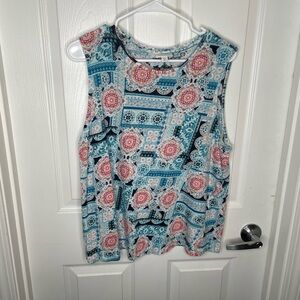 J. Jill Love Linen Bohemian Portofino Medallion Tank Top Lightweight Boho XL